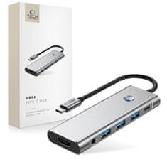 Tech-protect HB04 HUB adapter USB-C - 3x USB / HDMI 4K / SD / TF / USB-C 100W / AV 3.5, siva