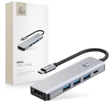 Tech-protect HB01 HUB adapter USB-C - 3x USB 3.0 / HDMI 4K / USB-C 100W, siva