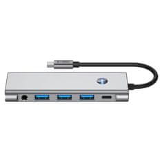 Tech-protect HB04 HUB adapter USB-C - 3x USB / HDMI 4K / SD / TF / USB-C 100W / AV 3.5, siva