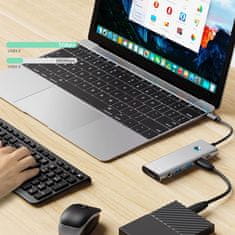 Tech-protect HB04 HUB adapter USB-C - 3x USB / HDMI 4K / SD / TF / USB-C 100W / AV 3.5, siva