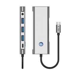 Tech-protect HB04 HUB adapter USB-C - 3x USB / HDMI 4K / SD / TF / USB-C 100W / AV 3.5, siva