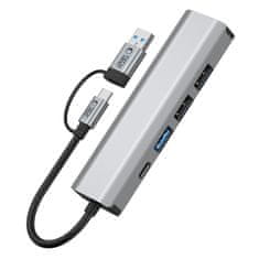 Tech-protect HB03 HUB adapter USB-C + USB - 3x USB / USB-C / RJ45, siva