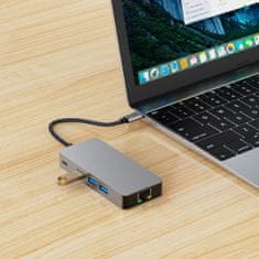 Tech-protect HB05 HUB adapter USB-C - 3x USB / HDMI 4K / SD / TF / USB-C 100W / RJ45, siva