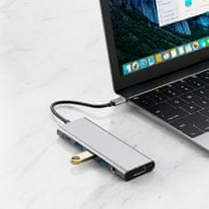 Tech-protect HB04 HUB adapter USB-C - 3x USB / HDMI 4K / SD / TF / USB-C 100W / AV 3.5, siva