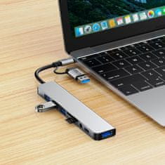Tech-protect HB06 HUB adapter USB-C + USB - 4x USB / USB-C / SD / TF / AV 3.5, siva