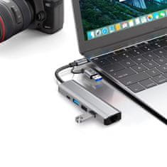 Tech-protect HB03 HUB adapter USB-C + USB - 3x USB / USB-C / RJ45, siva