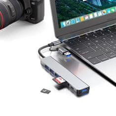 Tech-protect HB06 HUB adapter USB-C + USB - 4x USB / USB-C / SD / TF / AV 3.5, siva