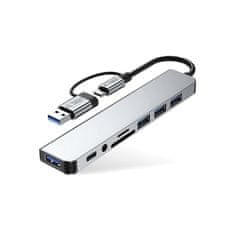 Tech-protect HB06 HUB adapter USB-C + USB - 4x USB / USB-C / SD / TF / AV 3.5, siva