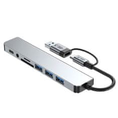 Tech-protect HB06 HUB adapter USB-C + USB - 4x USB / USB-C / SD / TF / AV 3.5, siva