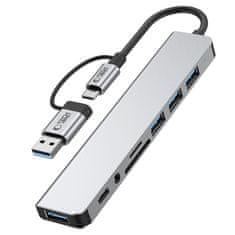 Tech-protect HB06 HUB adapter USB-C + USB - 4x USB / USB-C / SD / TF / AV 3.5, siva