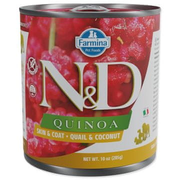 N&D QUINOA Dog cons. Skin & Coat Quail & Coconut 285 g