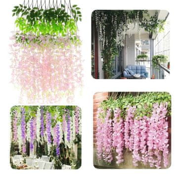 shumee Viseči okras z umetnimi rožami glicinije 12 kosov - svetlo roza