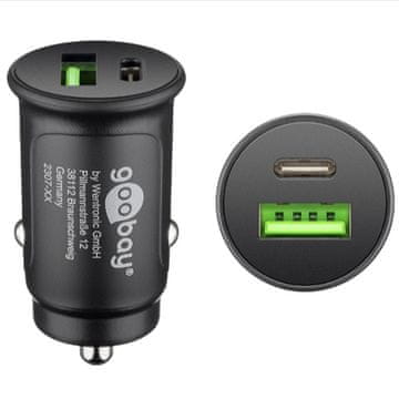 Goobay Dual USB-C PD 2xUSB-C 30W črn avtomobilski polnilnik