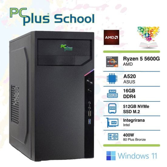 PCplus School Ryzen 5 5600G 16GB 512GB NVMe SSD Windows 11 PRO EDU namizni računalnik