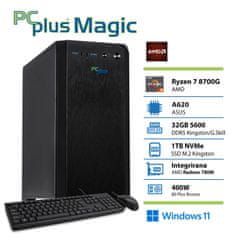 PCplus Magic Ryzen 7 8700G 32GB 1TB NVMe SSD Radeon 780M Windows 11 Home tipkovnica miška namizni računalnik