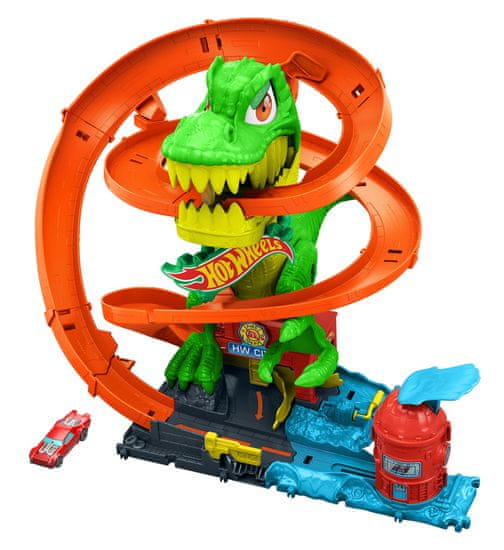 Hot Wheels Igralni komplet City T-Rex Attacks Fire Station, angleški JBM73