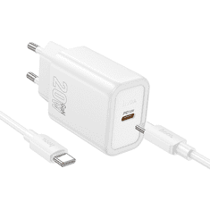 Hoco Polnilec N60 GaN PD 20W Type C s kablom Type C na Type C za Samsung - bel