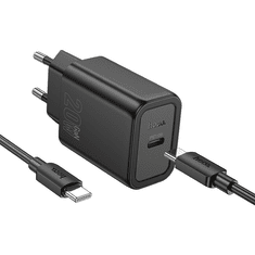 Hoco Polnilec N60 GaN PD 20W Type C s kablom Type C na Type C za Samsung - črn