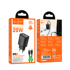 Hoco Polnilec N60 GaN PD 20W Type C s kablom Type C na Type C za Samsung - črn