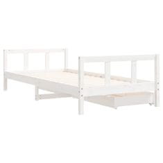 Vidaxl Otroški posteljni okvir s predali bel 90x200 cm trdna borovina