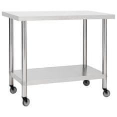 Vidaxl Kuhinjska delovna miza s kolesi 80x60x85 cm nerjaveče jeklo