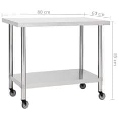 Vidaxl Kuhinjska delovna miza s kolesi 80x60x85 cm nerjaveče jeklo