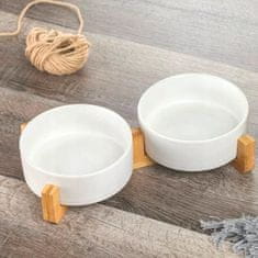 Mersjo GERDA dvojna keramična lesena skleda bela 2x400ml