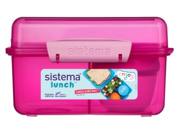 Sistema Split Lunch Box Lunch Cube Max s posodico za jogurt z dvojnim pokrovom, 2 l, roza