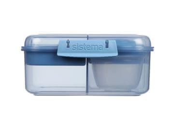 Sistema Razdeljena škatla za prigrizke Ocean Bound Bento Cube s posodico za jogurt in 2 pladnjema 1,25 l, modra