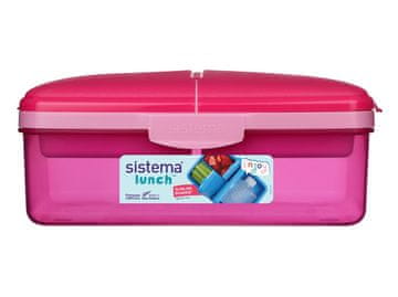 Sistema Lunch Quaddie 1,5 l deljena škatla za kosilo s 3 predelki s pokrovom in steklenico za pitje, roza