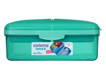 Sistema Lunch Quaddie 1,5 l deljena škatla za kosilo s 3 predelki s pokrovom in steklenico za pitje, meta