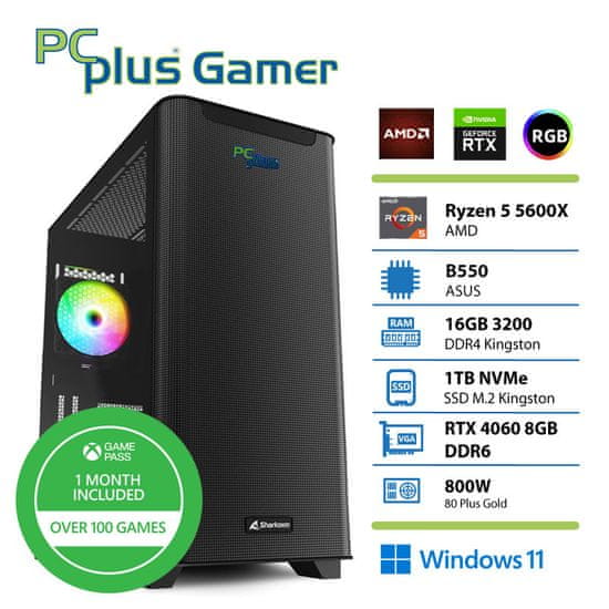 PCplus Gamer Ryzen 5 5600X 16GB 1TB SSD RTX 4060 8GB Windows 11 Home + Xbox GP gaming namizni računalnik