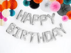 WOWO Srebrna folija balonska dekoracija Happy Birthday - Folija balonska dekoracija Happy Birthday srebrna 340x35 cm