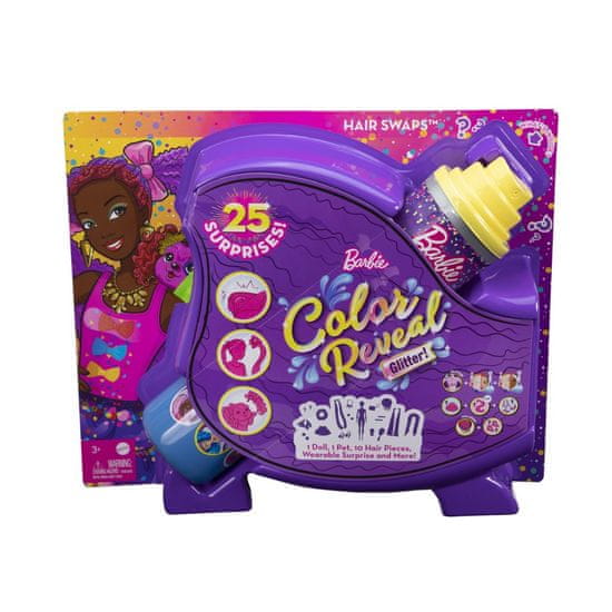 Mattel Barbie Color Reveal oblikovanje las z bleščicami vijolične barve