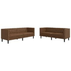 Vidaxl Komplet Chesterfield kavčev 2-delna rjavo umetno usnje