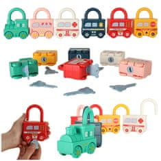 WOWO Izobraževalna igra Montessori Sensory - izobraževalna igra Montessori Sensory - Puzzle Avtomobili s kockami in ključavnicami