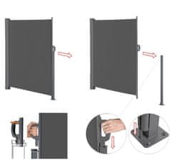 WOWO Nastavljiva stranska tenda za teraso 350x180cm - siva zaščita pred vetrom in soncem, paravan za zunanje prostore