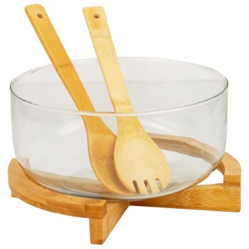 shumee Bambusova steklena skleda z žličniki za solato 24 cm | 5l