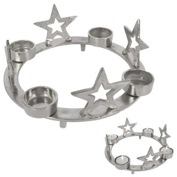 shumee Svečnik za 4 čajne svečke, podstavek za svečo, aluminij, božična zvezda, 4 kosi, 25 cm