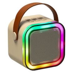WOWO Karaoke set 2 mikrofona + prenosni zvočnik BLUETOOTH USB LED bež