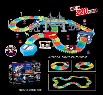 Alltoys Spremenljiva proga, ki se sveti v temi 220 delov + avto z LED lučmi