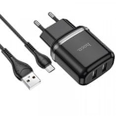 Hoco Pametni hišni polnilec N4 12W z 2,4A z 2x USB vtičem in s polnilnim kablom Micro USB črn