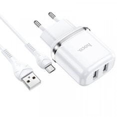 Hoco Pametni hišni polnilec N4 12W z 2,4A z 2x USB vtičem in s polnilnim kablom Micro USB bel