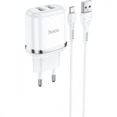 Hoco Pametni hišni polnilec N4 12W z 2,4A z 2x USB vtičem in s polnilnim kablom Micro USB bel