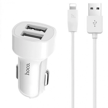 Hoco Avtopolnilec Z2A 2,4 A s kablom 1m Lightning za iPhone - bel