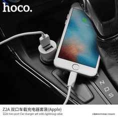 Hoco Avtopolnilec Z2A 2,4 A s kablom 1m Lightning za iPhone - bel