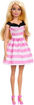 Mattel Mattel Barbie 65. obletnica - Blond lutka v roza črtasti obleki (HTH66)