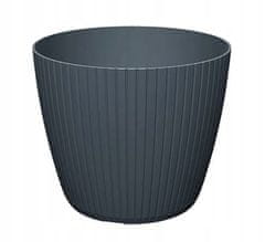 shumee Antraciten plastični cvetlični lonček 17,8 x 14,9 cm s črtastim pokrovom za rože Lamia