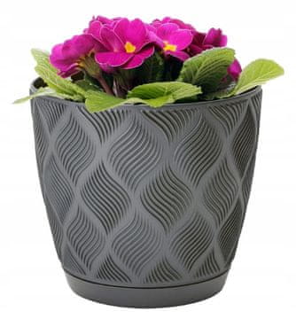 shumee Antracitni eko cvetlični lonček 24,5x26 cm, klasični plastični, s krožnikom Petit Flow