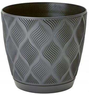 shumee Antraciten cvetlični lonček 15,4 x 17 cm, klasičen moden plastični pokrov s krožnikom Flow Petit